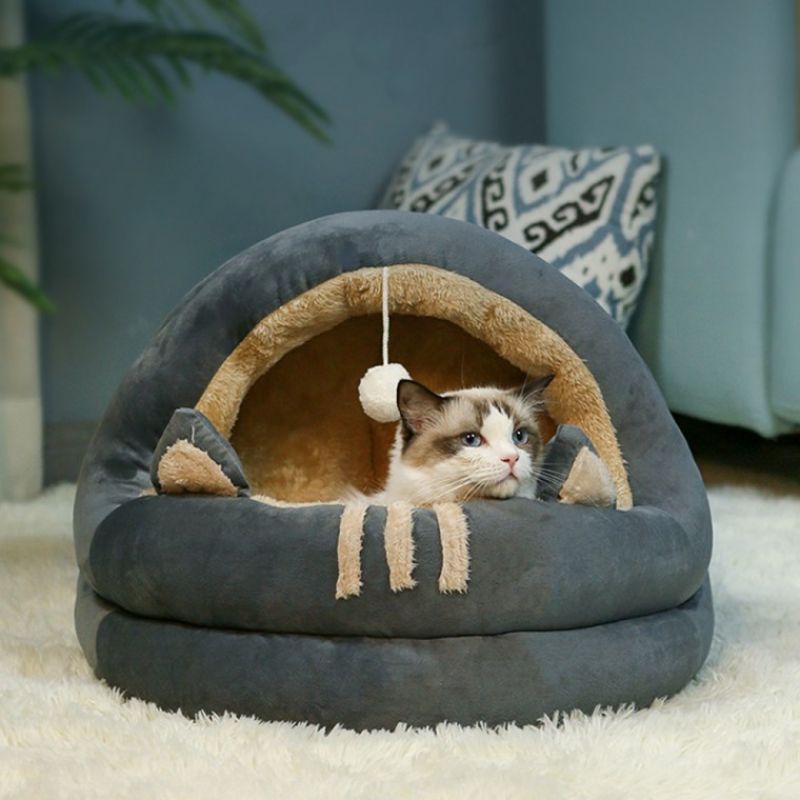러브펫 고양이 쿠션방석 동굴하우스(40cm) (그레이) 이미지