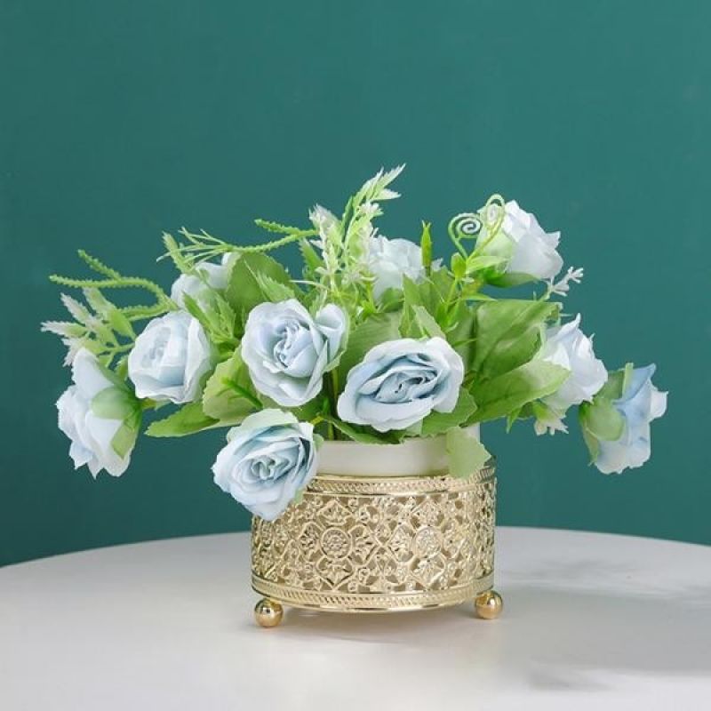 로즈망스 장미 조화 화분(블루) 인조꽃 인테리어 이미지