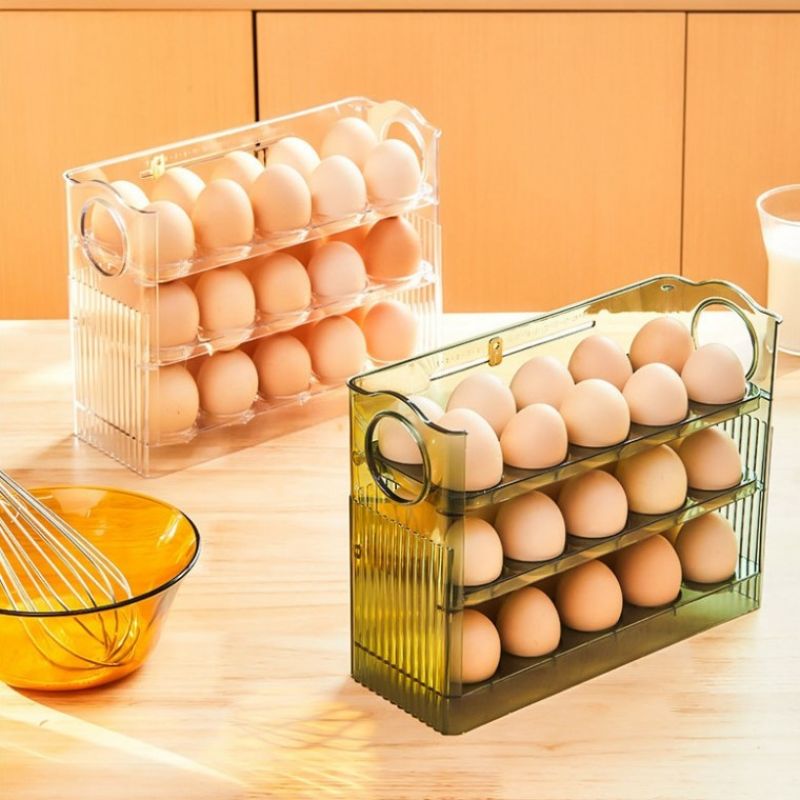 냉장고 수납 자동 폴딩 30구 계란트레이 달걀 보관함 이미지