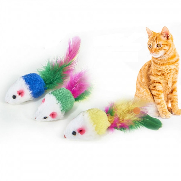 레인보우 깃털 마우스 고양이장난감 이미지