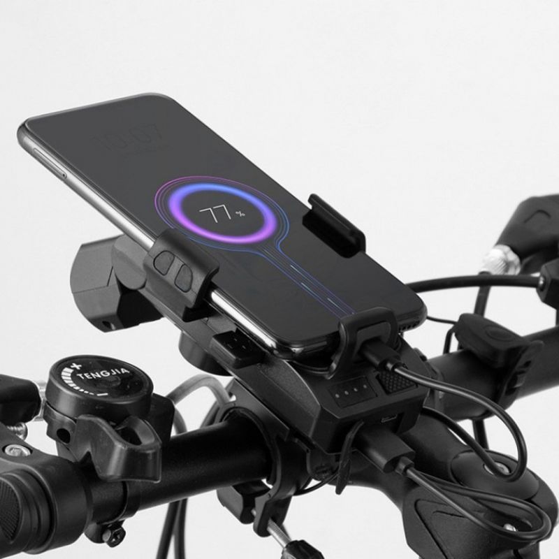 올인원 USB충전 스마트폰 거치 자전거 전조등(블랙) 이미지